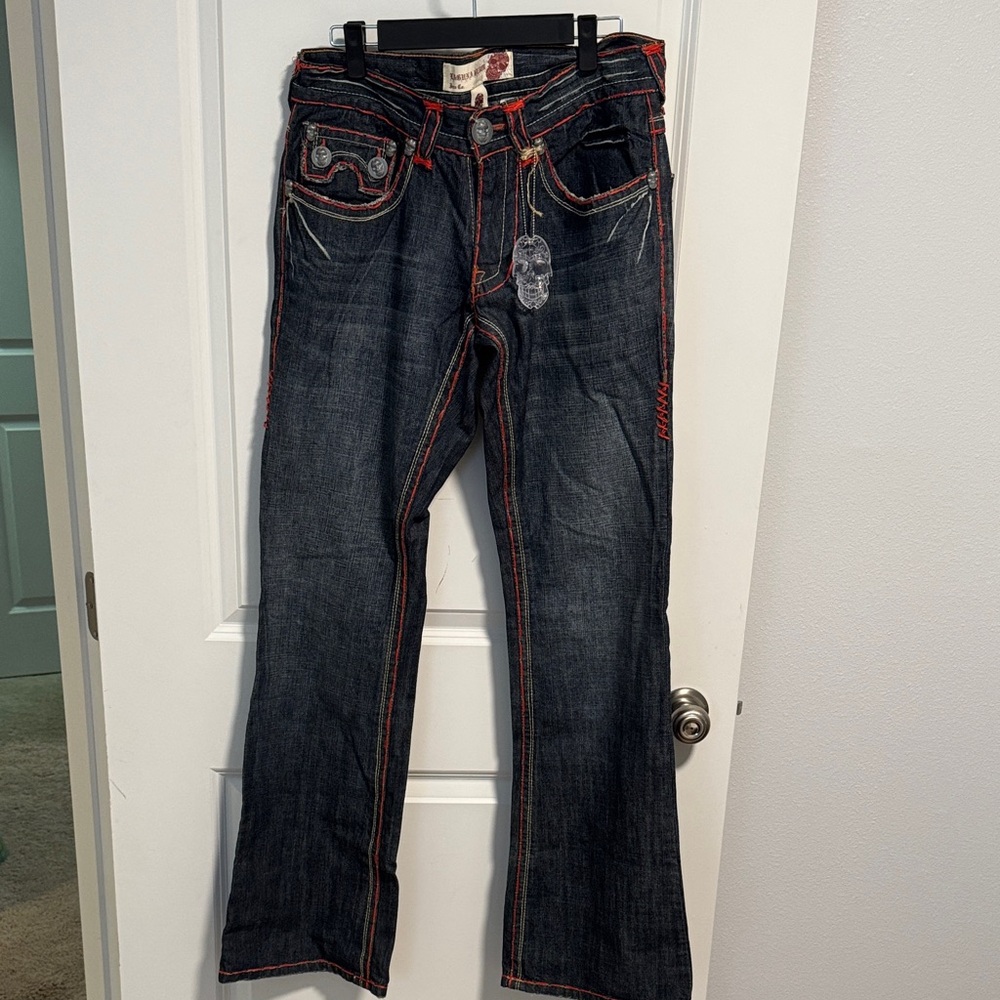 Laguna B Men's Bootcut Jeans - Dark Blue with Red Stitching